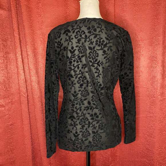French Laundry Sz M Black Long Sleeve Velvet Floral goth witchy vampire classic - Picture 2 of 8